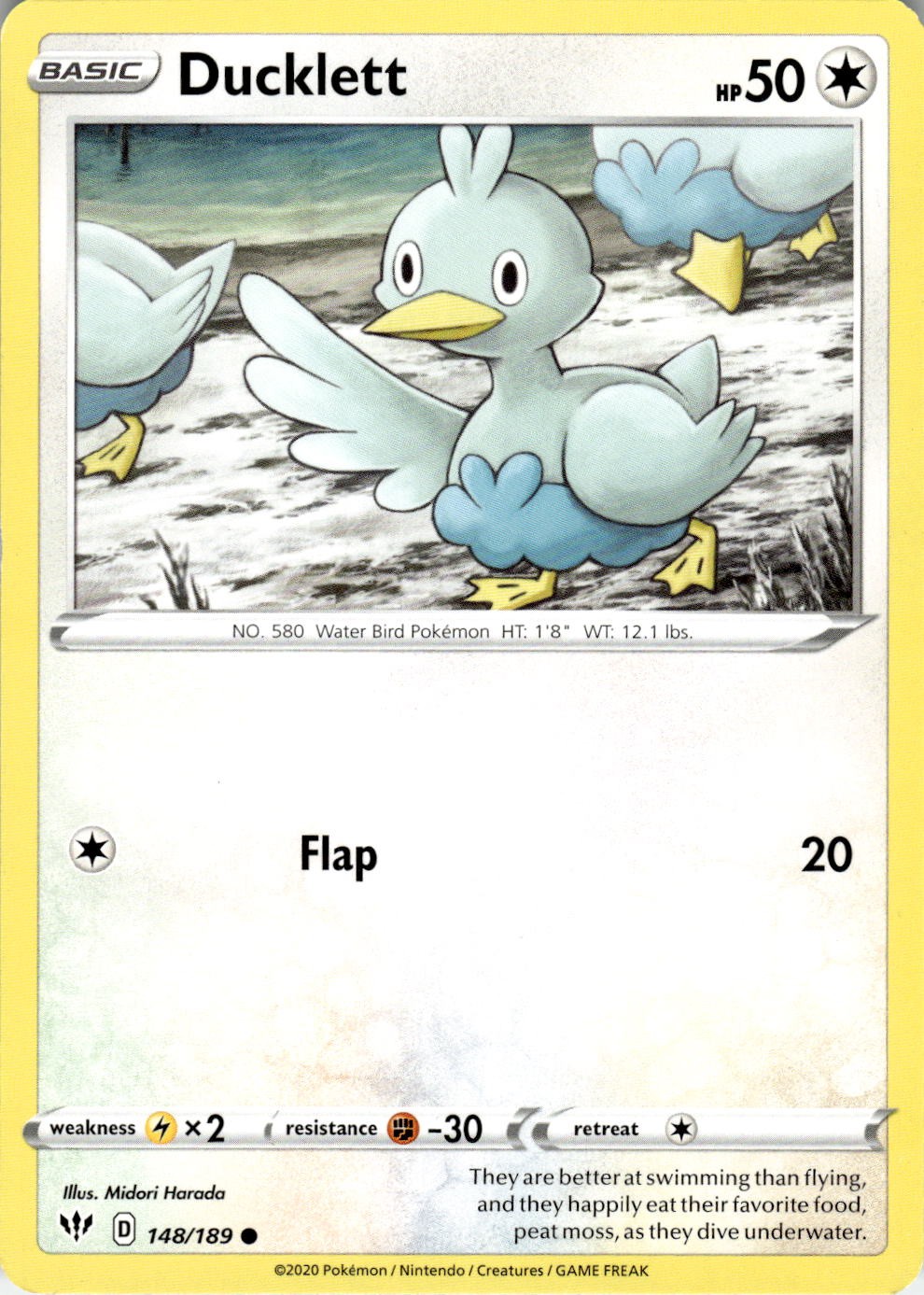 Ducklett 148/189 Common Darkness Ablaze Pokemon Near Mint