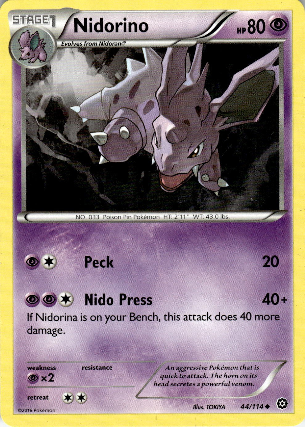 Nidorino 44/114 Uncommon Steam Siege Pokemon Near Mint