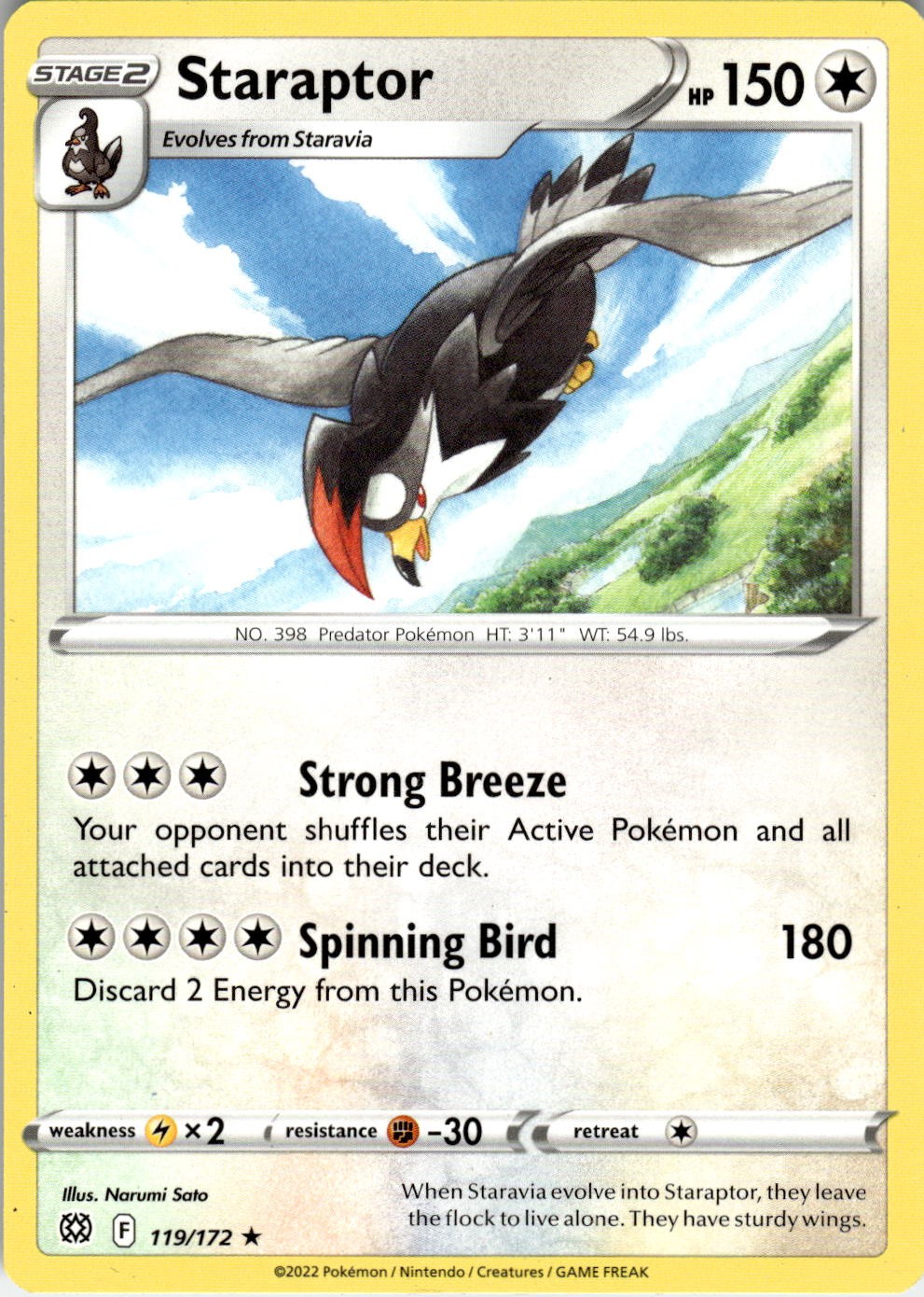 2022 POKEMON STARAPTOR 119/172 RARE BRILLIANT STARS NEAR MINT