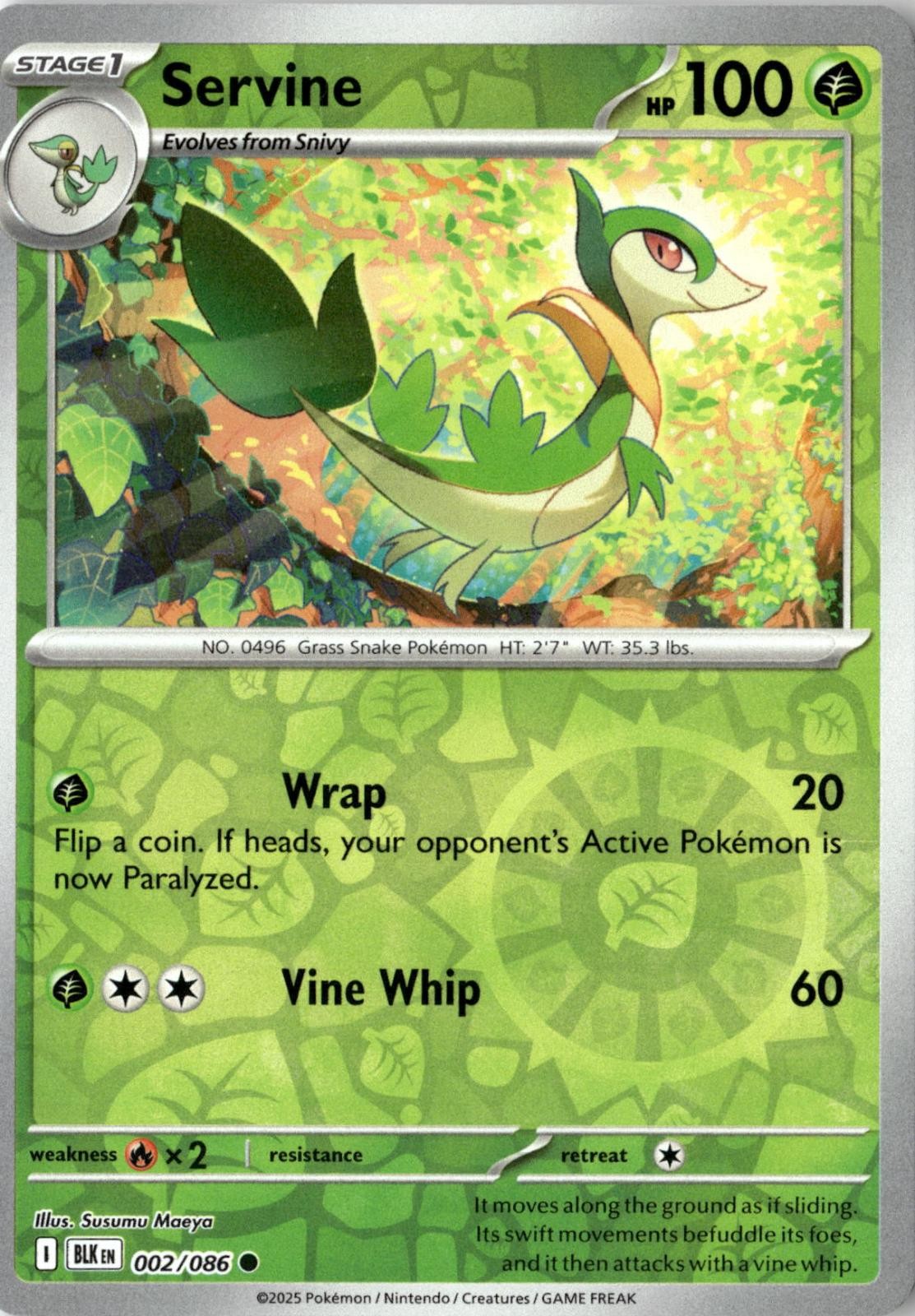 2025 POKEMON SERVINE 002/086 COMMON BLACK BOLT NEAR MINT
