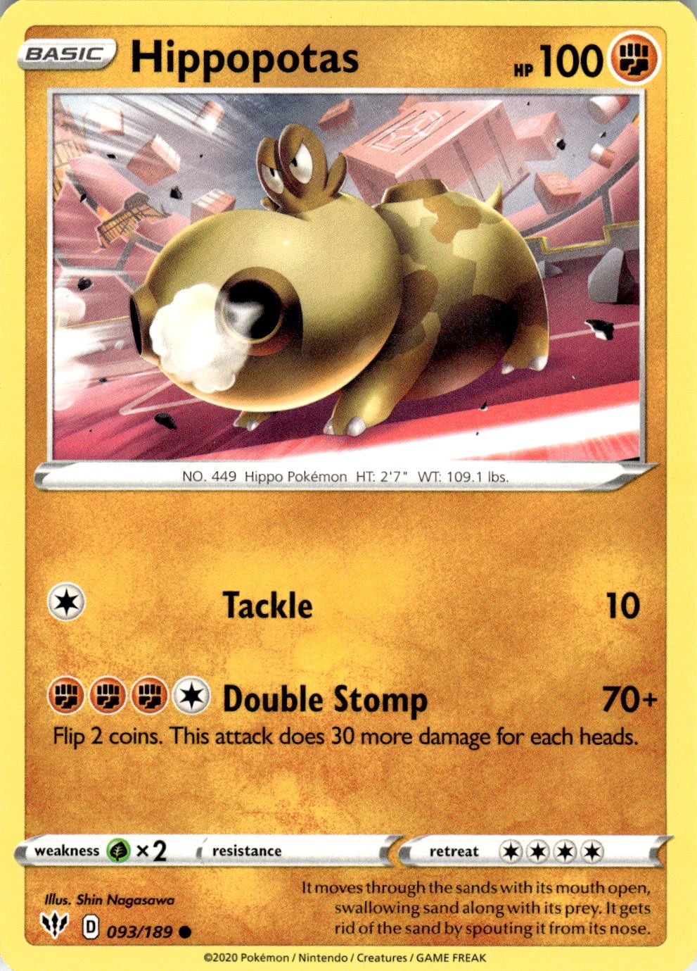 Hippopotas 093/189 Common Darkness Ablaze Pokemon Lightly Played
