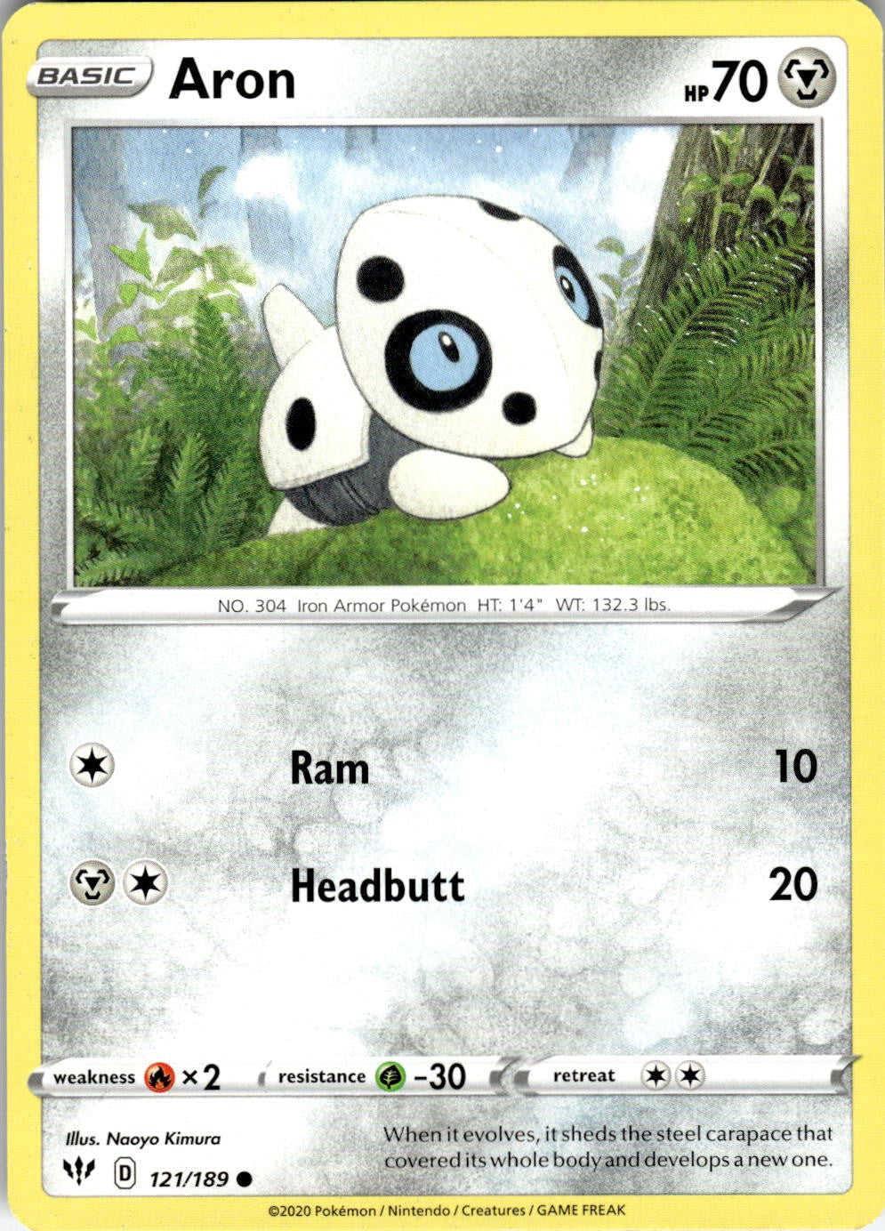 Aron 121/189 Common Darkness Ablaze Pokemon Near Mint
