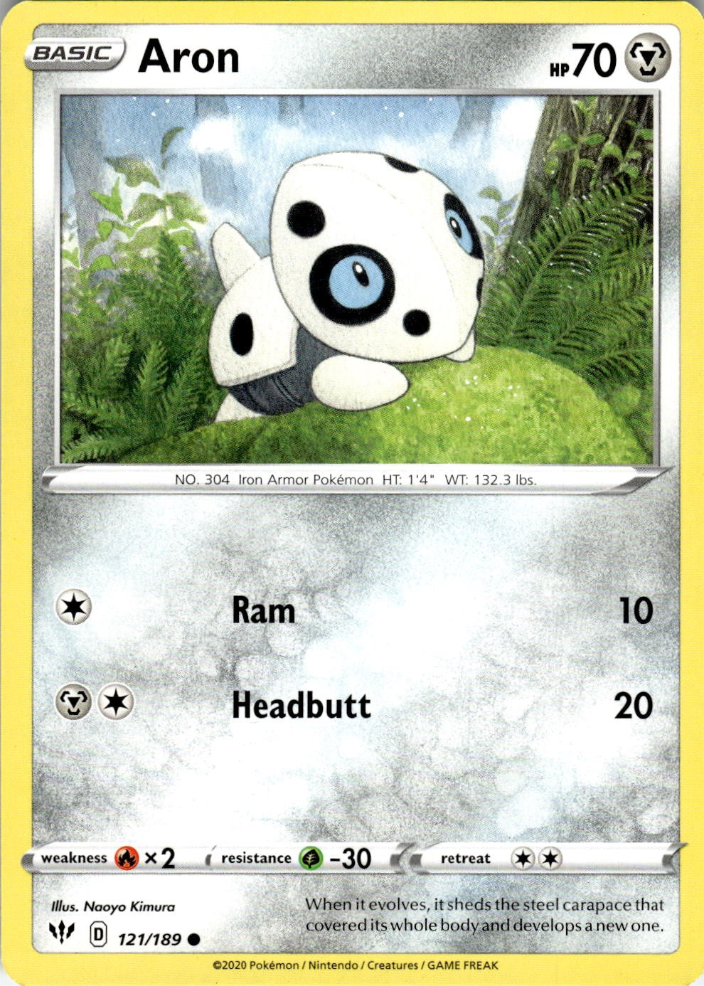 Aron 121/189 Common Darkness Ablaze Pokemon Near Mint