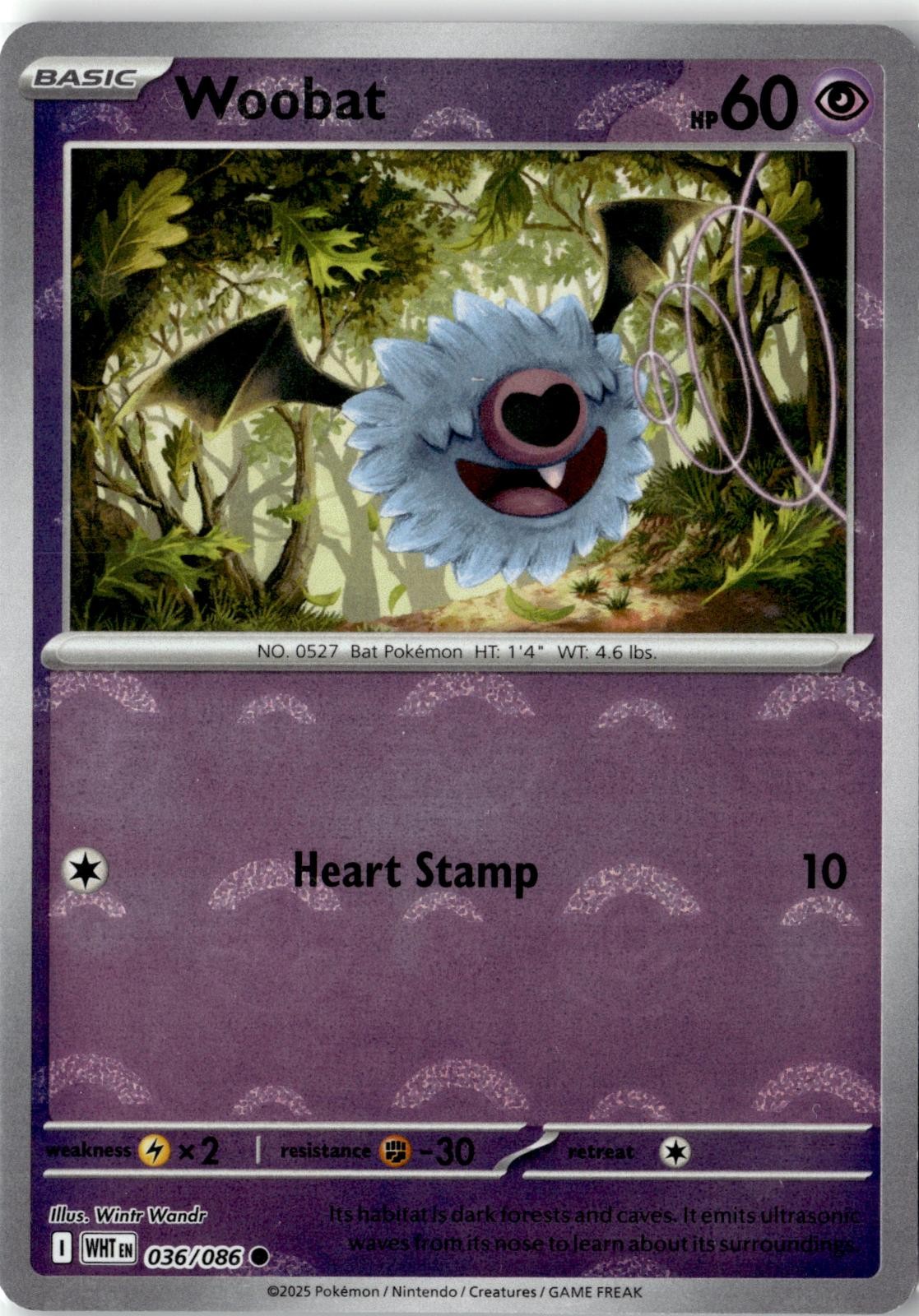 2025 POKEMON WOOBAT 036/086 COMMON WHITE FLARE NEAR MINT