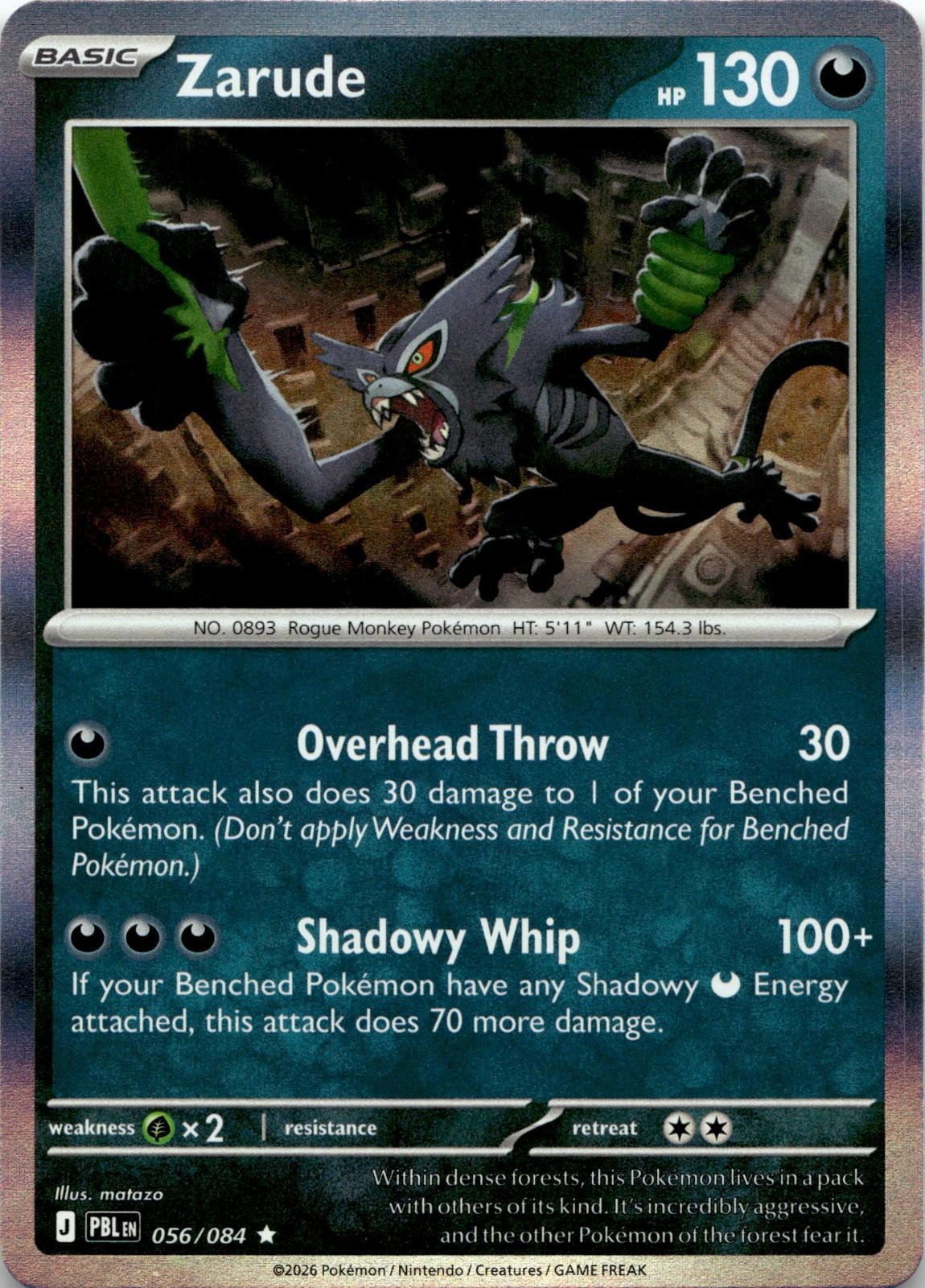 Zarude 056/084 Rare Pitch Black Pokemon Holo Near Mint