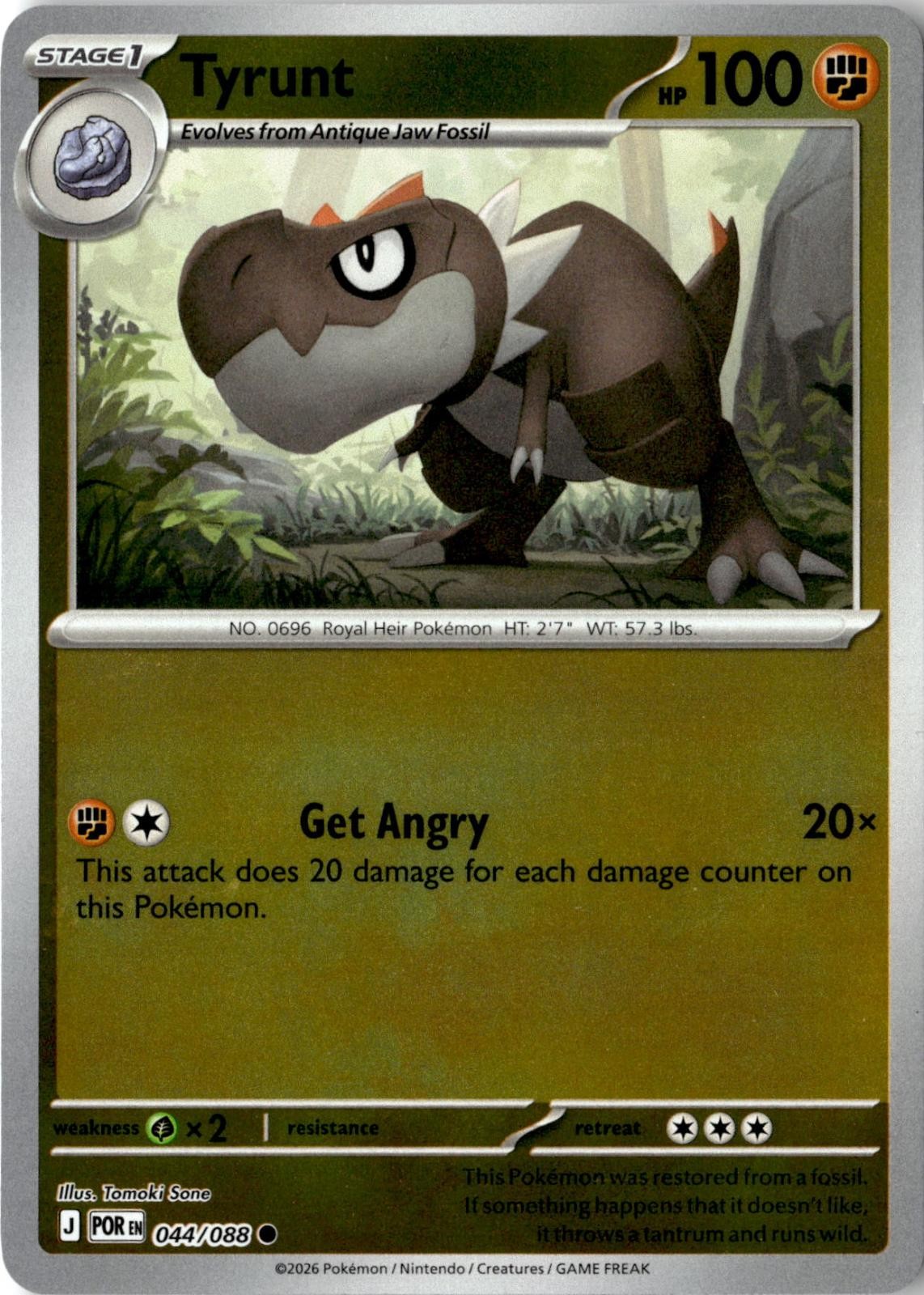 2026 POKEMON TYRUNT 044/088 COMMON PERFECT ORDER REVERSE HOLO NEAR MINT