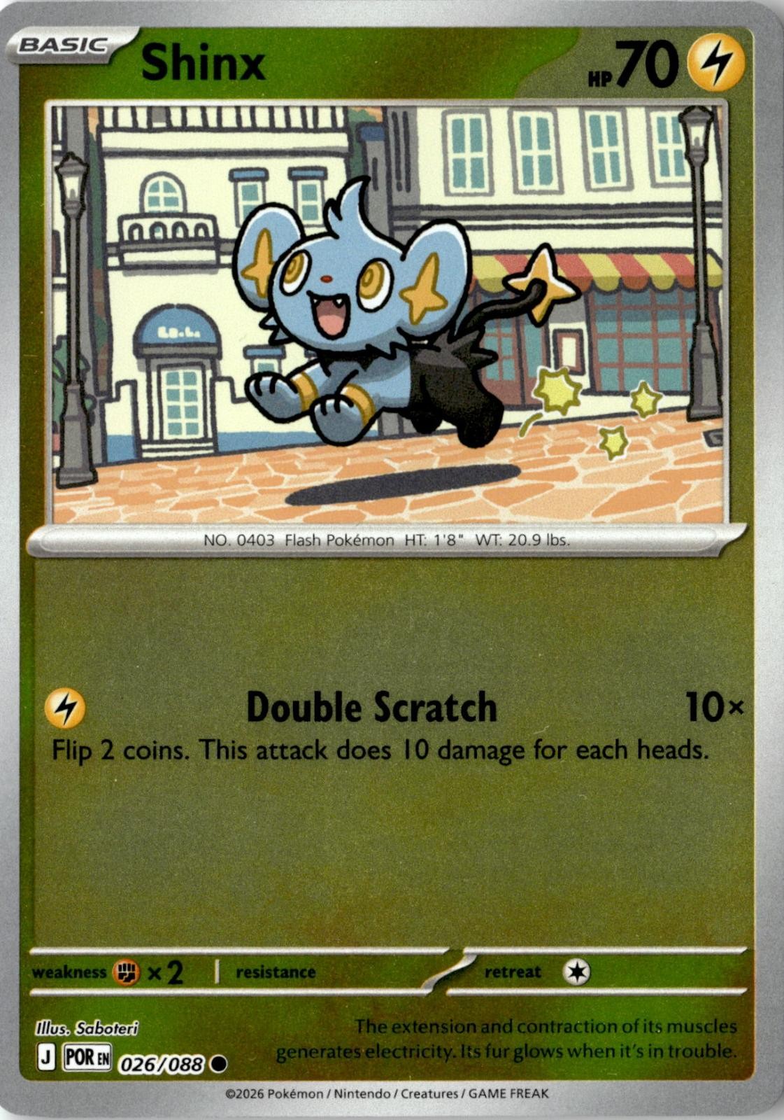 2026 POKEMON SHINX 026/088 COMMON PERFECT ORDER REVERSE HOLO NEAR MINT