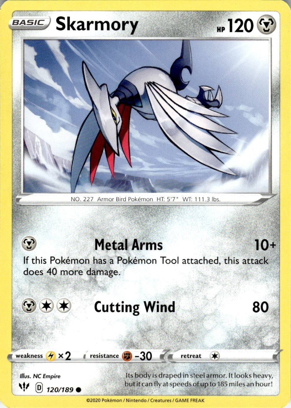 Skarmory 120/189 Common Darkness Ablaze Pokemon Lightly Played