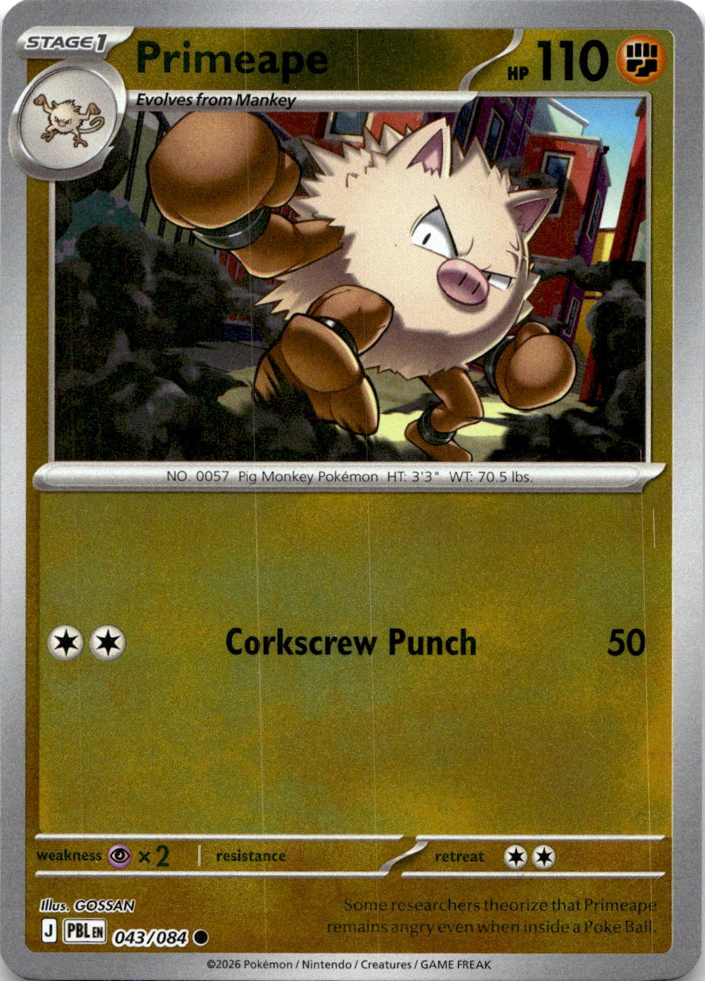 Primeape 043/084 Common Pitch Black Pokemon Reverse Holo Near Mint