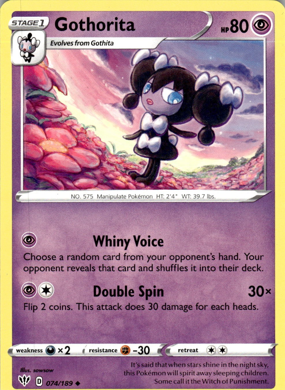 Gothorita 074/189 Uncommon Darkness Ablaze Pokemon Near Mint