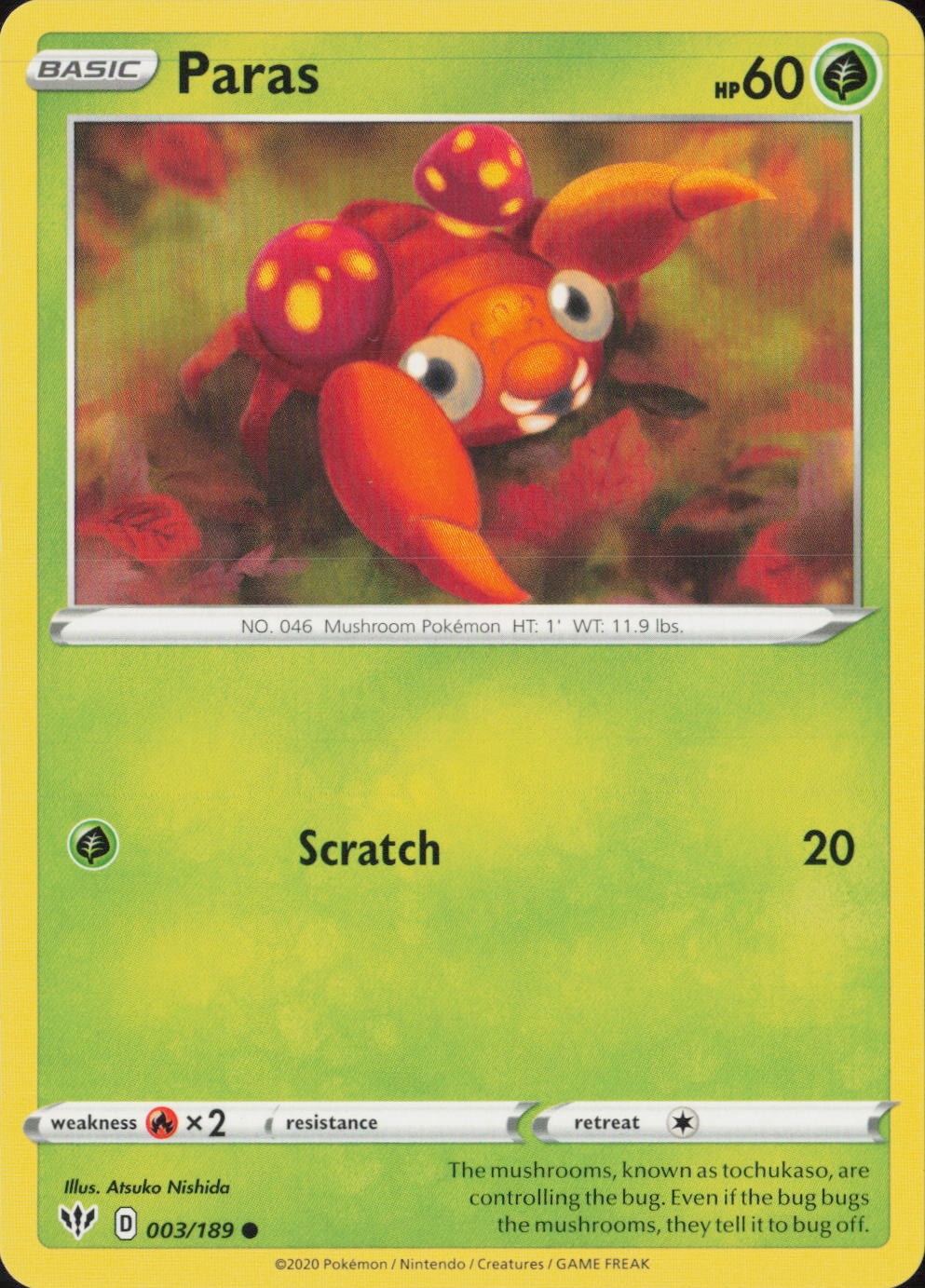 Paras Common SWSH03: Darkness Ablaze 003/189 NM
