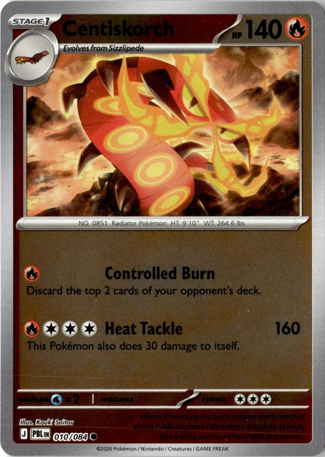 2026 POKEMON CENTISKORCH 010/084 COMMON PITCH BLACK REVERSE HOLO NEAR MINT