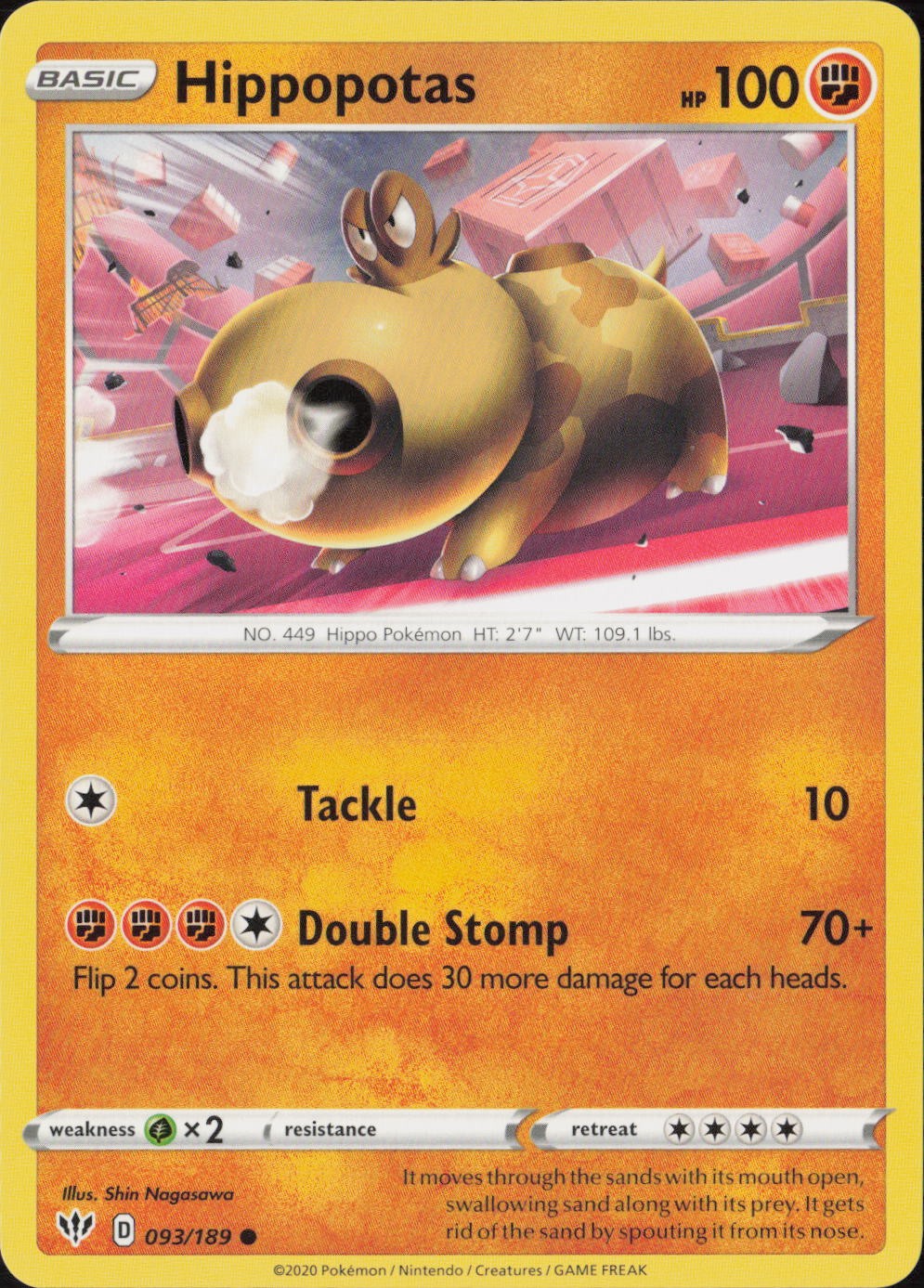 Hippopotas Common SWSH03: Darkness Ablaze 093/189 NM