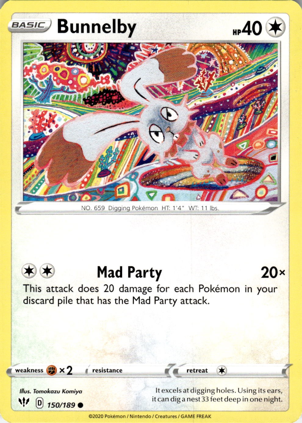 Bunnelby 150/189 Common Darkness Ablaze Pokemon Near Mint