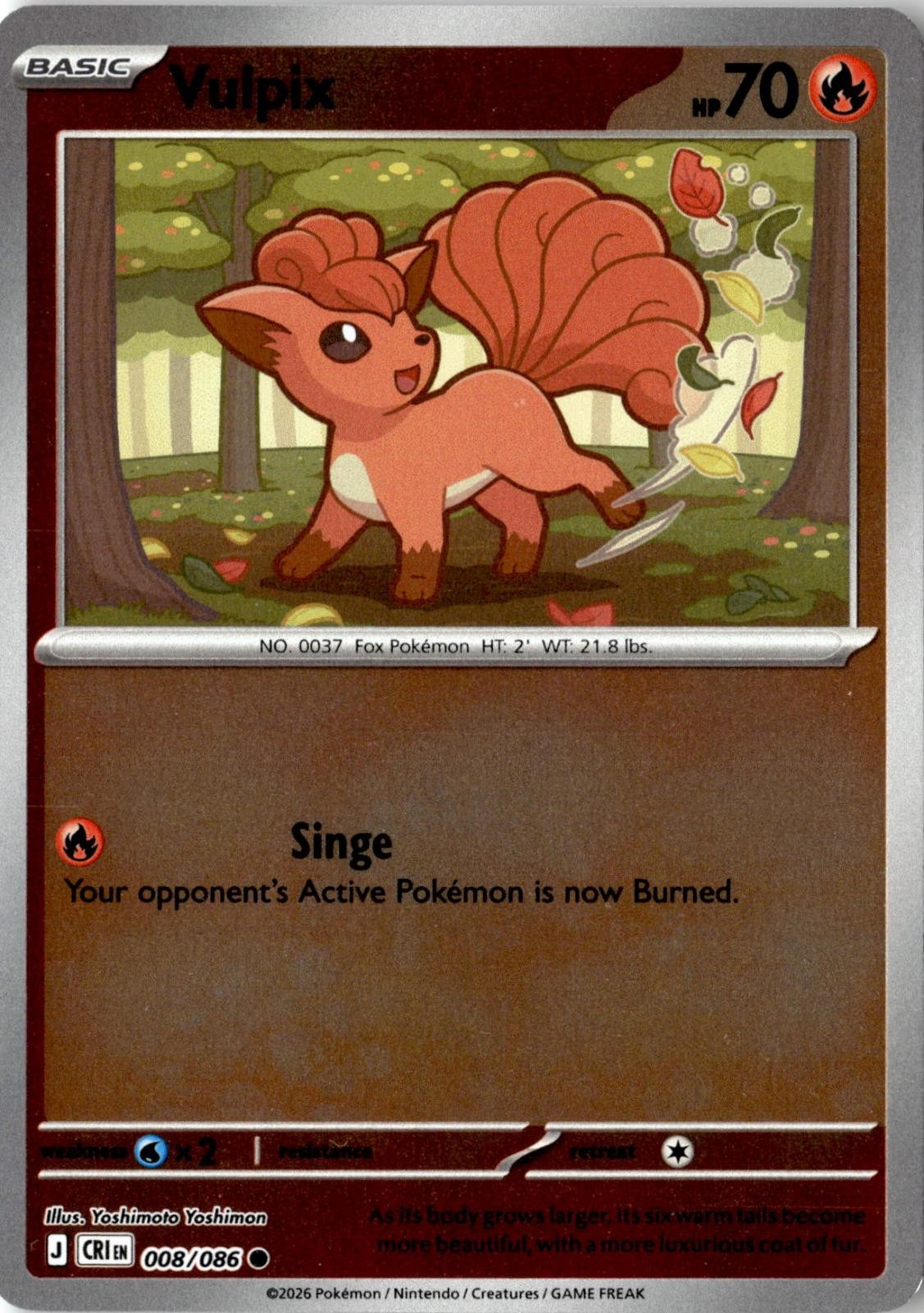 2026 POKEMON VULPIX 008/086 COMMON CHAOS RISING REVERSE HOLO NEAR MINT