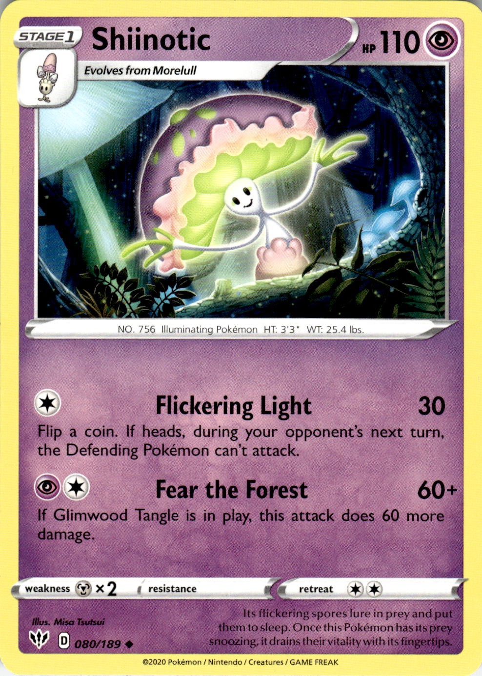 Shiinotic 080/189 Uncommon Darkness Ablaze Pokemon Near Mint