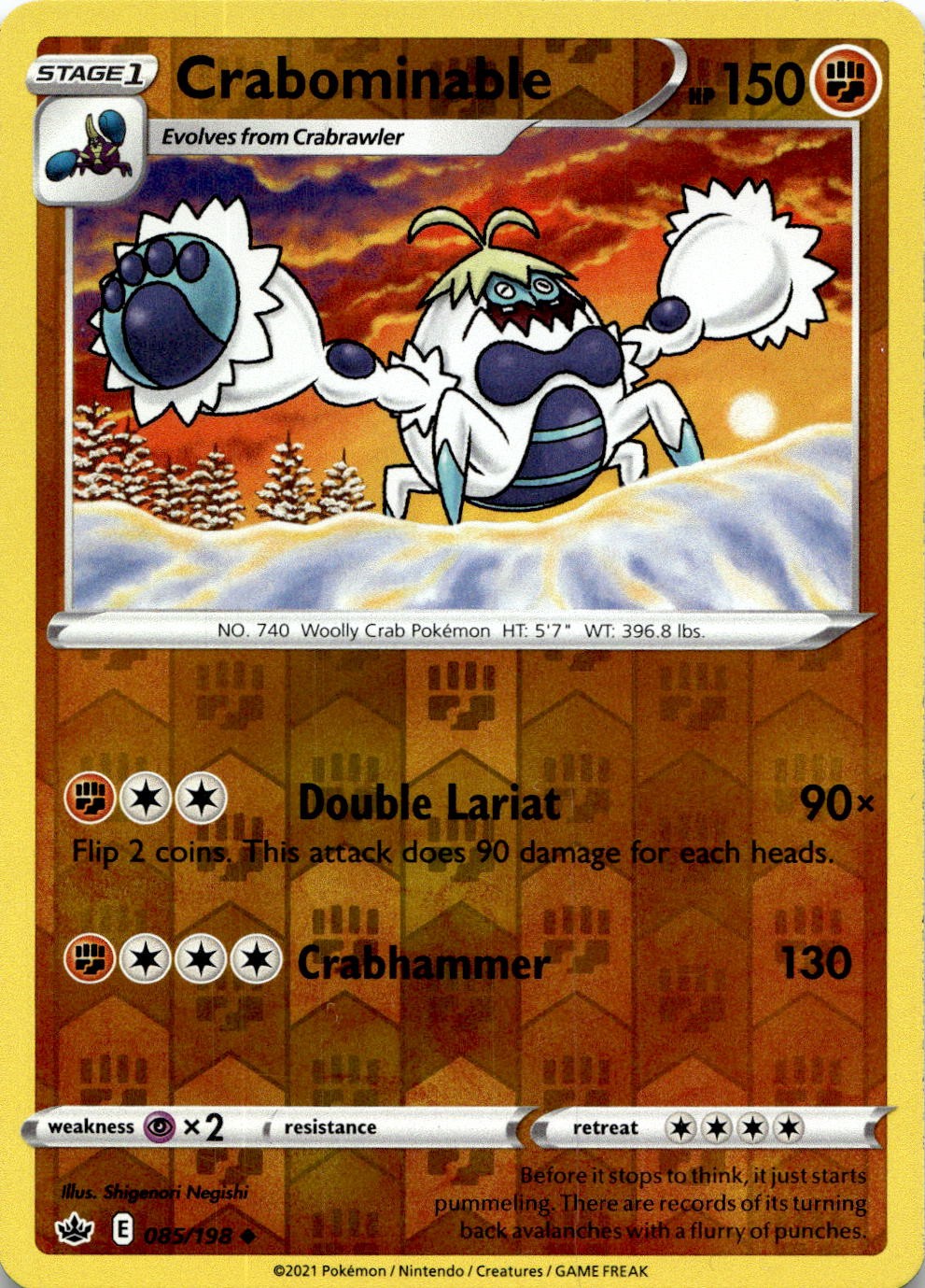 Crabominable 085/198 Uncommon Chilling Reign Pokemon Reverse Holo Lightly Played