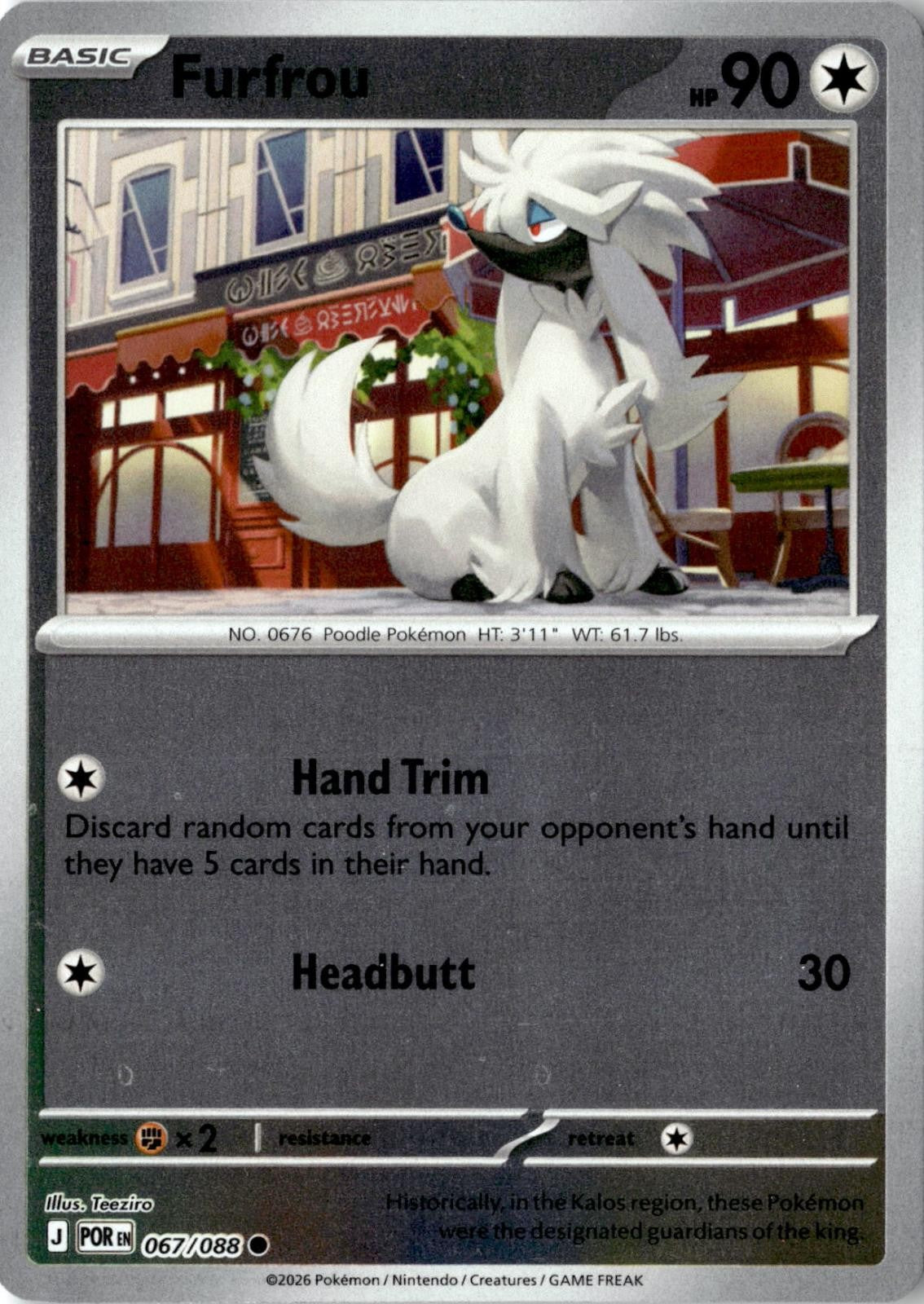 2026 POKEMON FURFROU 067/088 COMMON PERFECT ORDER REVERSE HOLO NEAR MINT