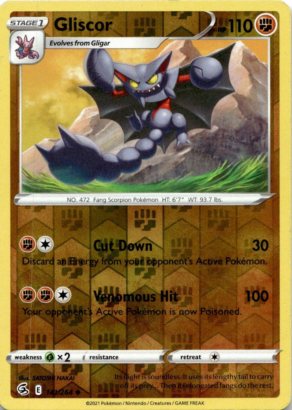 Gliscor 141/264 Uncommon Fusion Strike Pokemon Reverse Holo Lightly Played