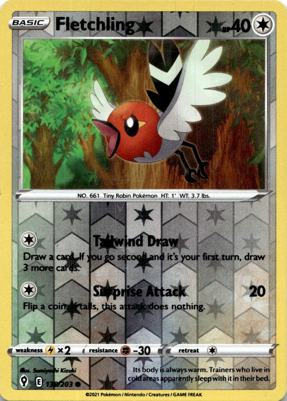 Fletchling 138/203 Common Evolving Skies Pokemon Reverse Holo Lightly Played