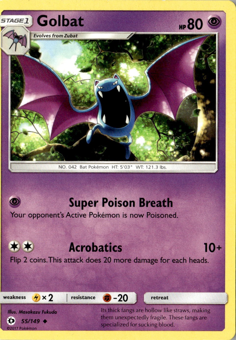 2017 POKEMON GOLBAT 55/149 UNCOMMON SM BASE SET NEAR MINT