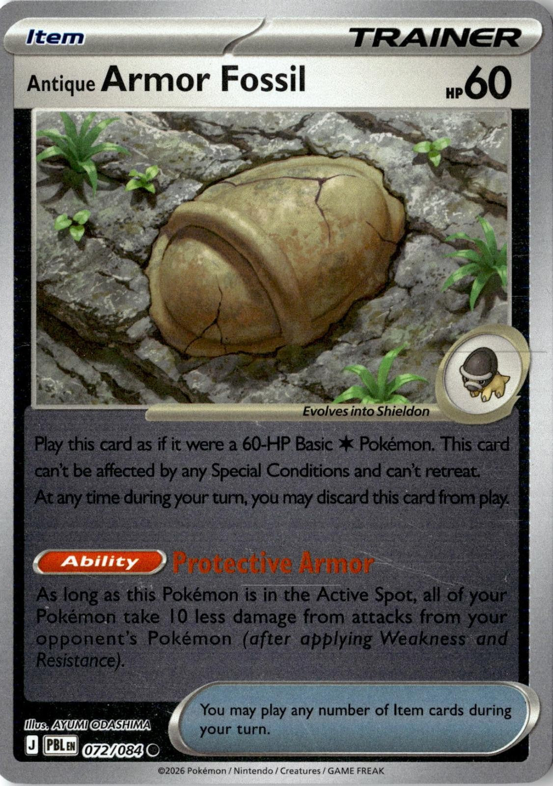 2026 POKEMON ANTIQUE ARMOR FOSSIL 072/084 COMMON PITCH BLACK REVERSE HOLO NM