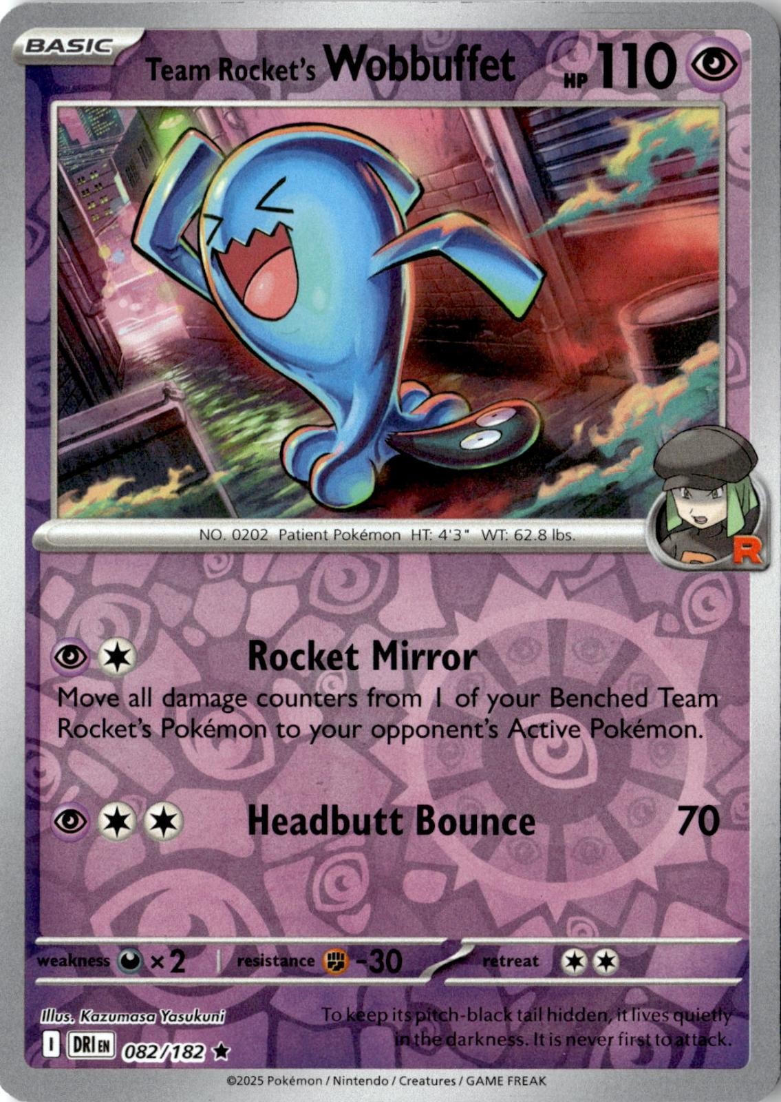 POKEMON TEAM ROCKET'S WOBBUFFET 082/182 RARE DESTINED RIVALS REVERSE HOLO NM
