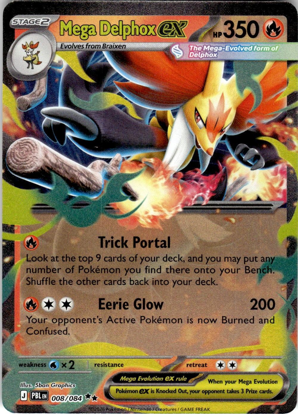 2026 POKEMON MEGA DELPHOX EX 008/084 DOUBLE RARE PITCH BLACK HOLO NEAR MINT