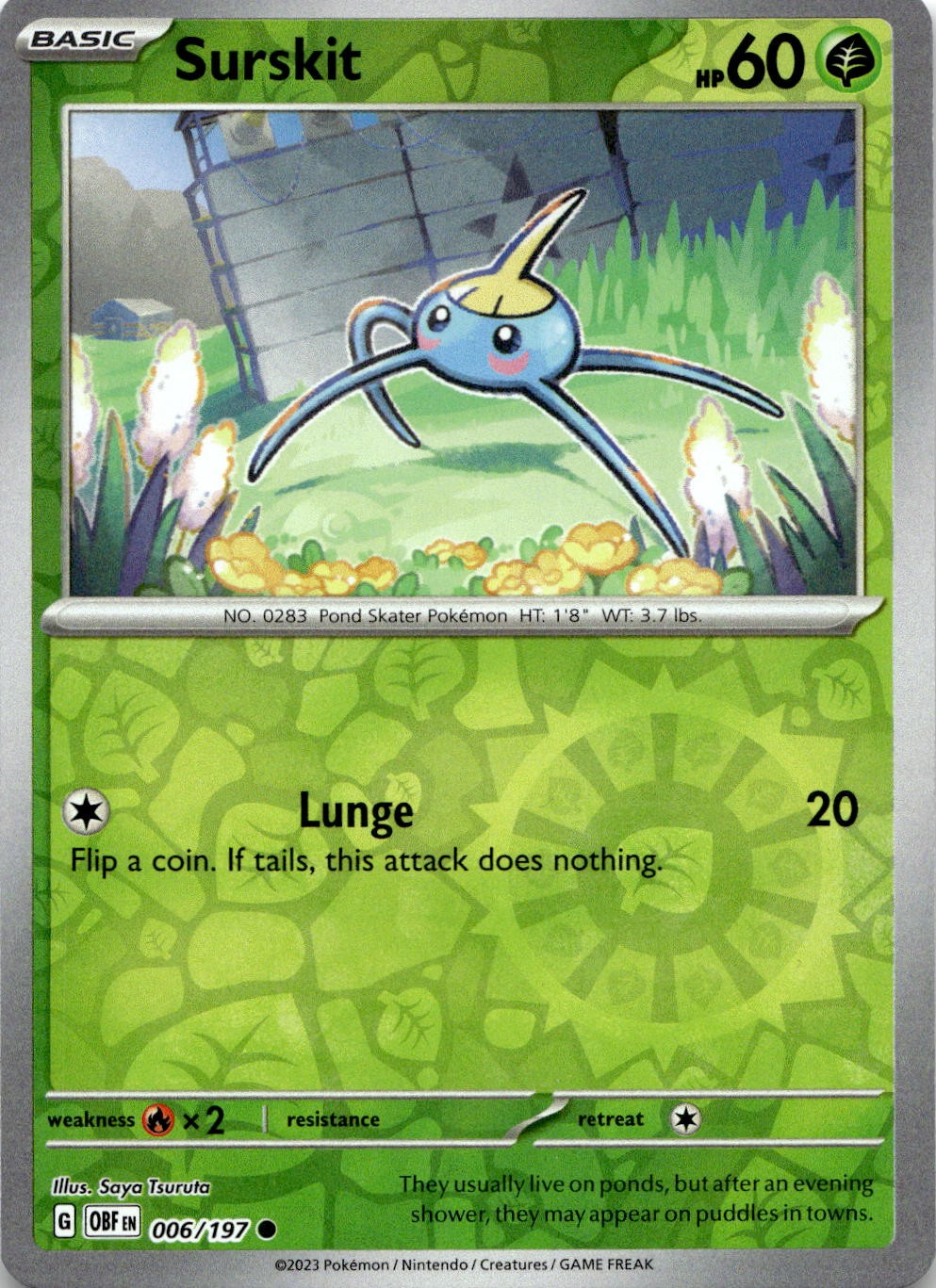 Surskit 006/197 Common Obsidian Flames Pokemon Reverse Holo Near Mint