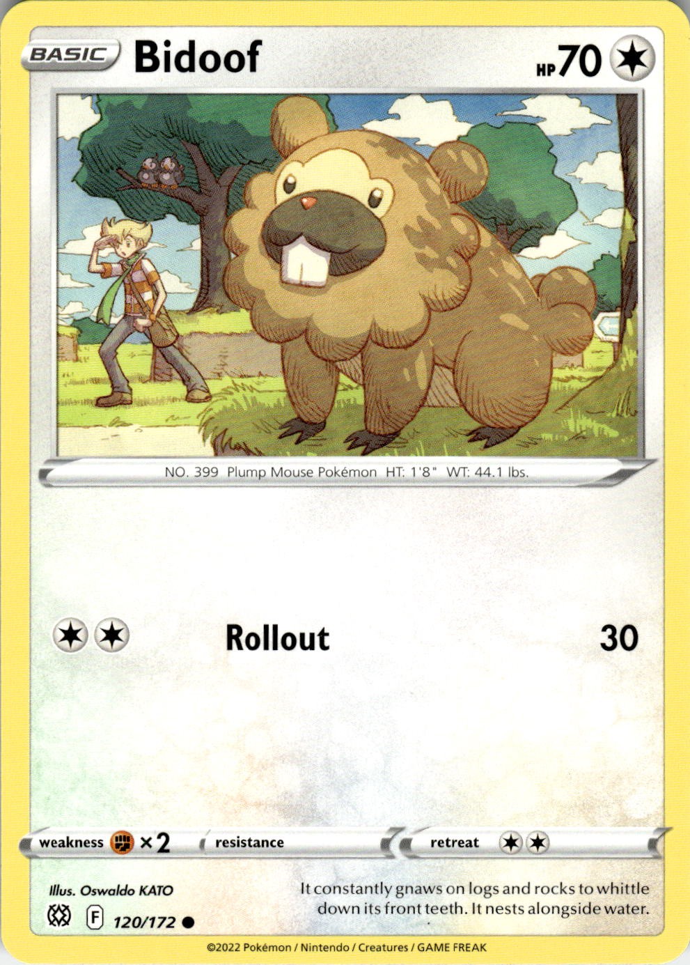 2022 POKEMON BIDOOF 120/172 COMMON BRILLIANT STARS NEAR MINT