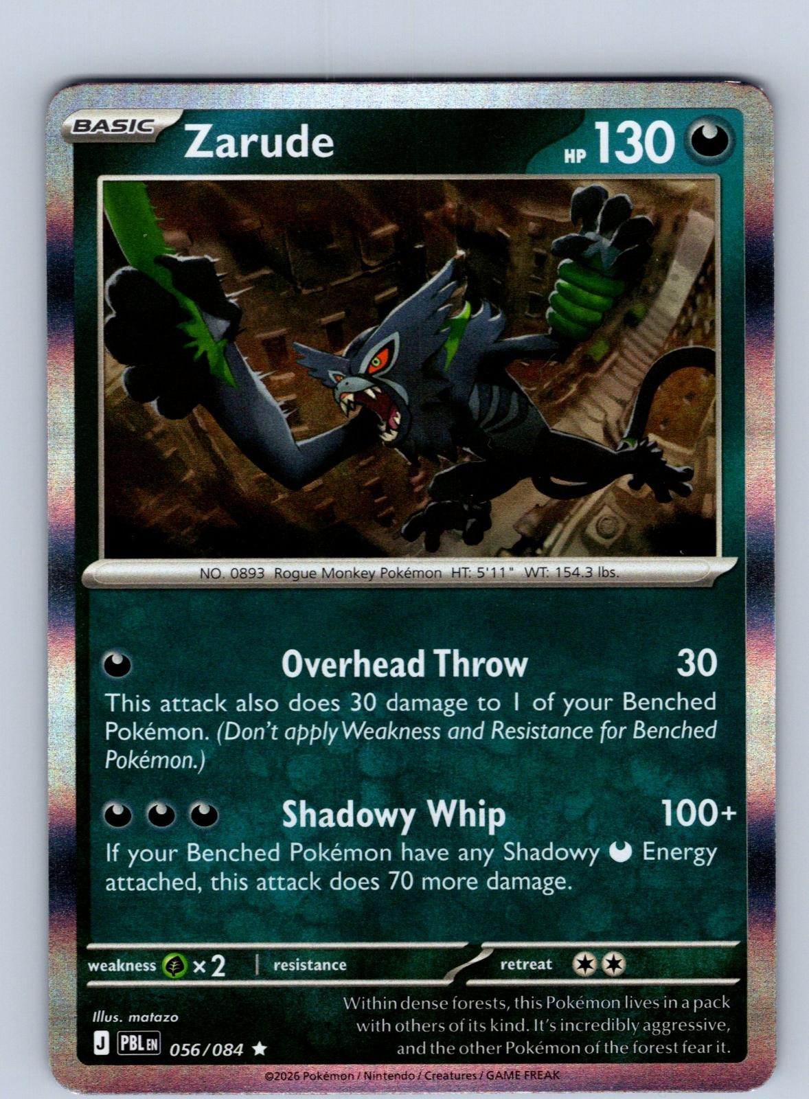 Zarude 056/084 Rare Pitch Black Pokemon Holo Near Mint