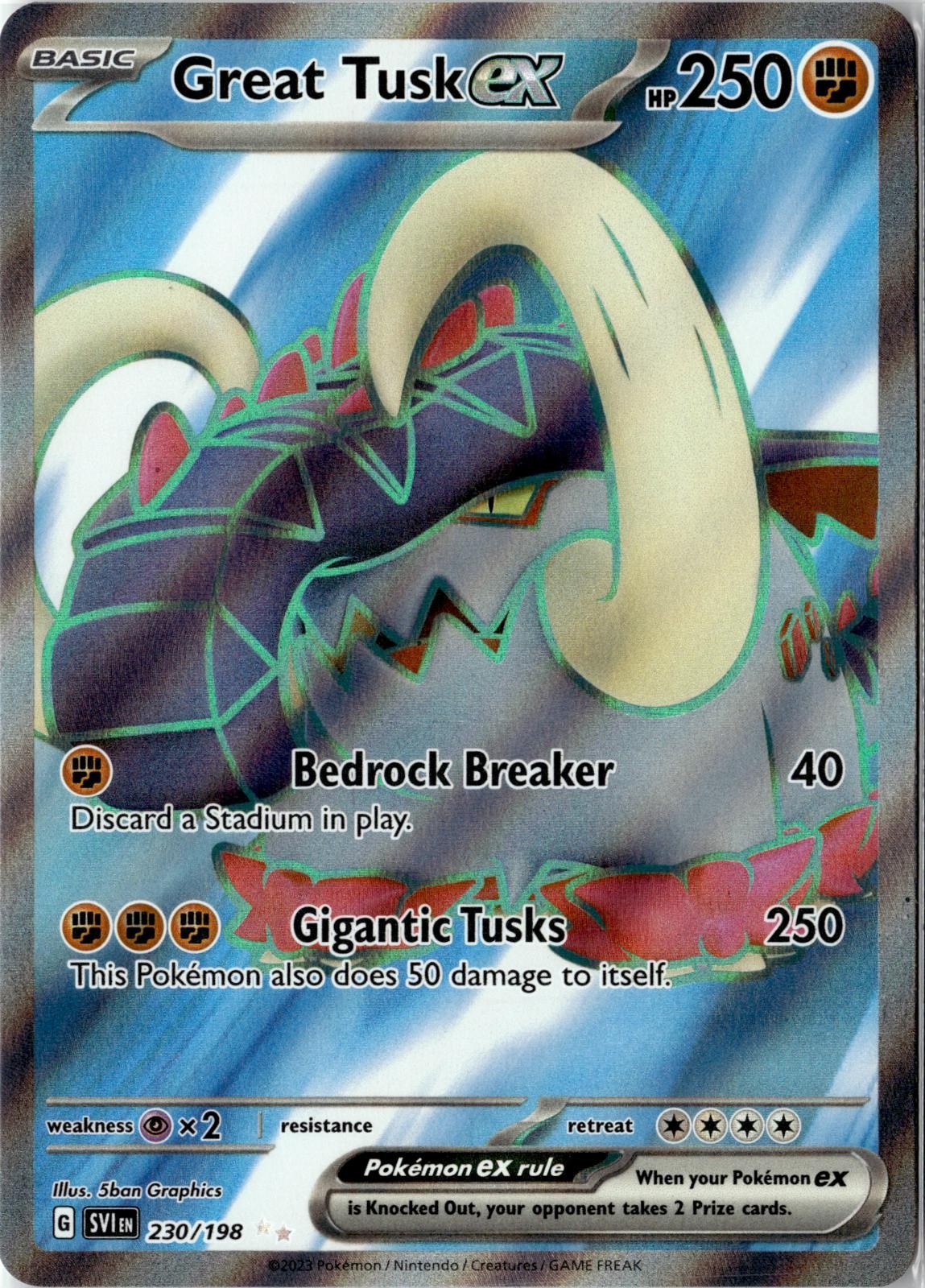 2023 POKEMON GREAT TUSK EX 230/198 ULTRA RARE SCARLET & VIOLET HOLO NEAR MINT