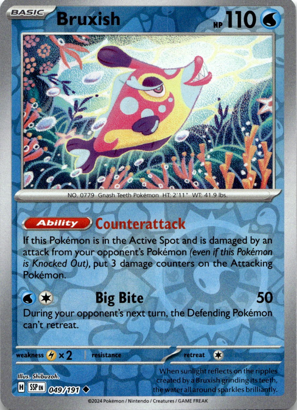 Bruxish 049/191 Uncommon Surging Sparks Pokemon Reverse Holo Near Mint