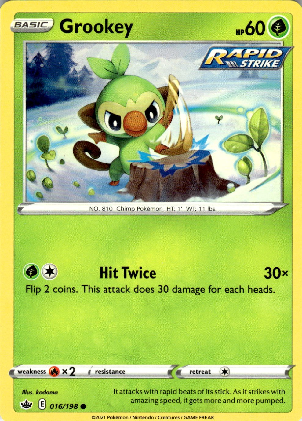 Grookey 016/198 Common Chilling Reign Pokemon Near Mint
