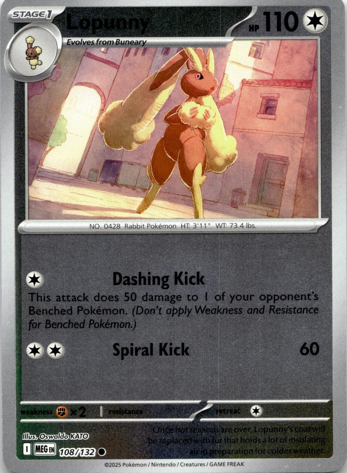 Lopunny 108/132 Common Mega Evolution Pokemon Reverse Holo Near Mint