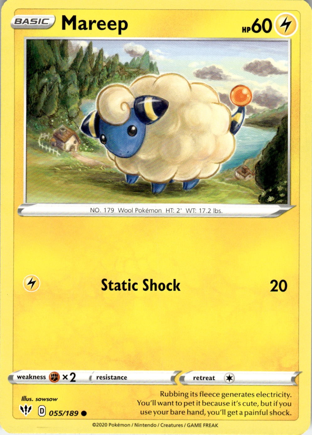Mareep 055/189 Common Darkness Ablaze Pokemon Near Mint