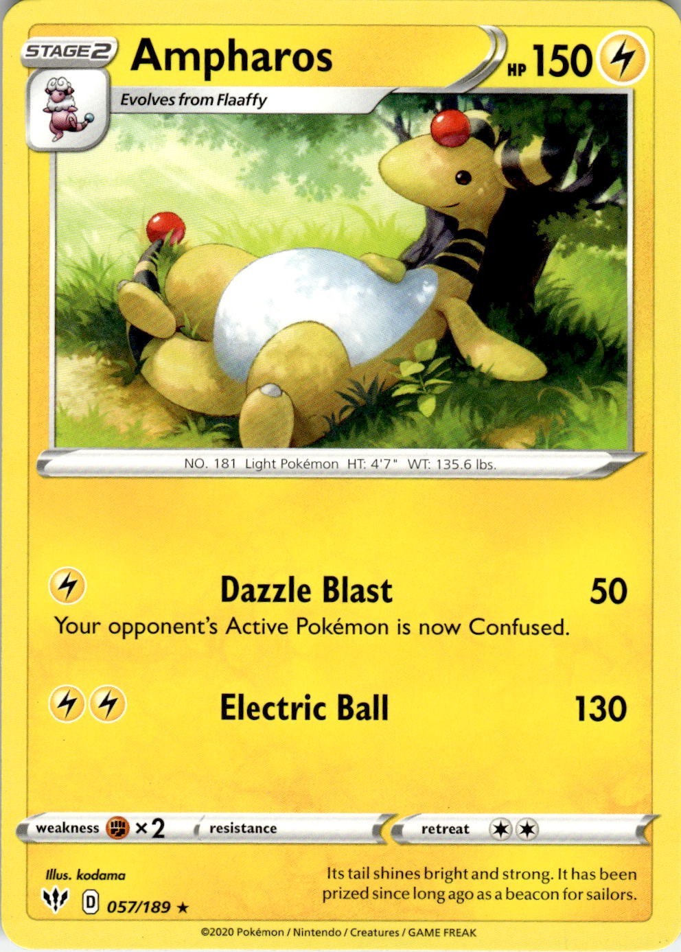 Ampharos 057/189 Rare Darkness Ablaze Pokemon Near Mint