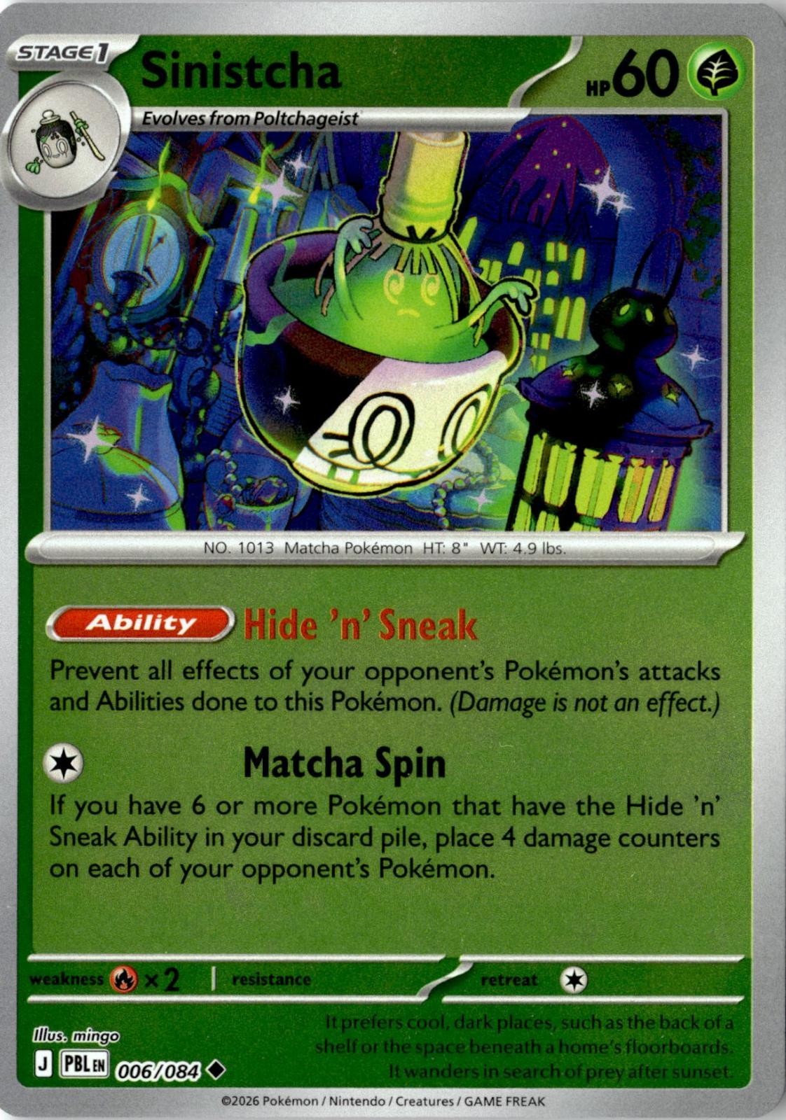 2026 POKEMON SINISTCHA 006/084 UNCOMMON PITCH BLACK REVERSE HOLO NEAR MINT