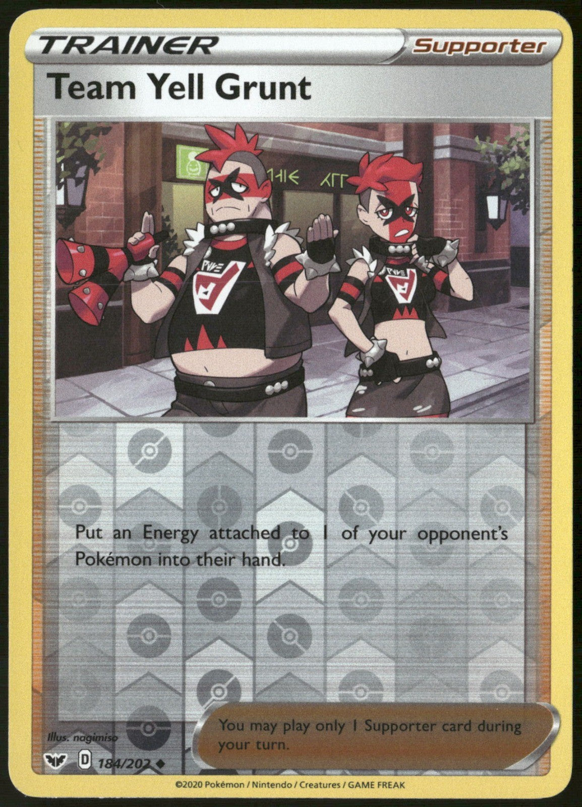 Team Yell Grunt Reverse Holo Uncommon SWSH01: Sword & Shield Base Set 184/202 NM