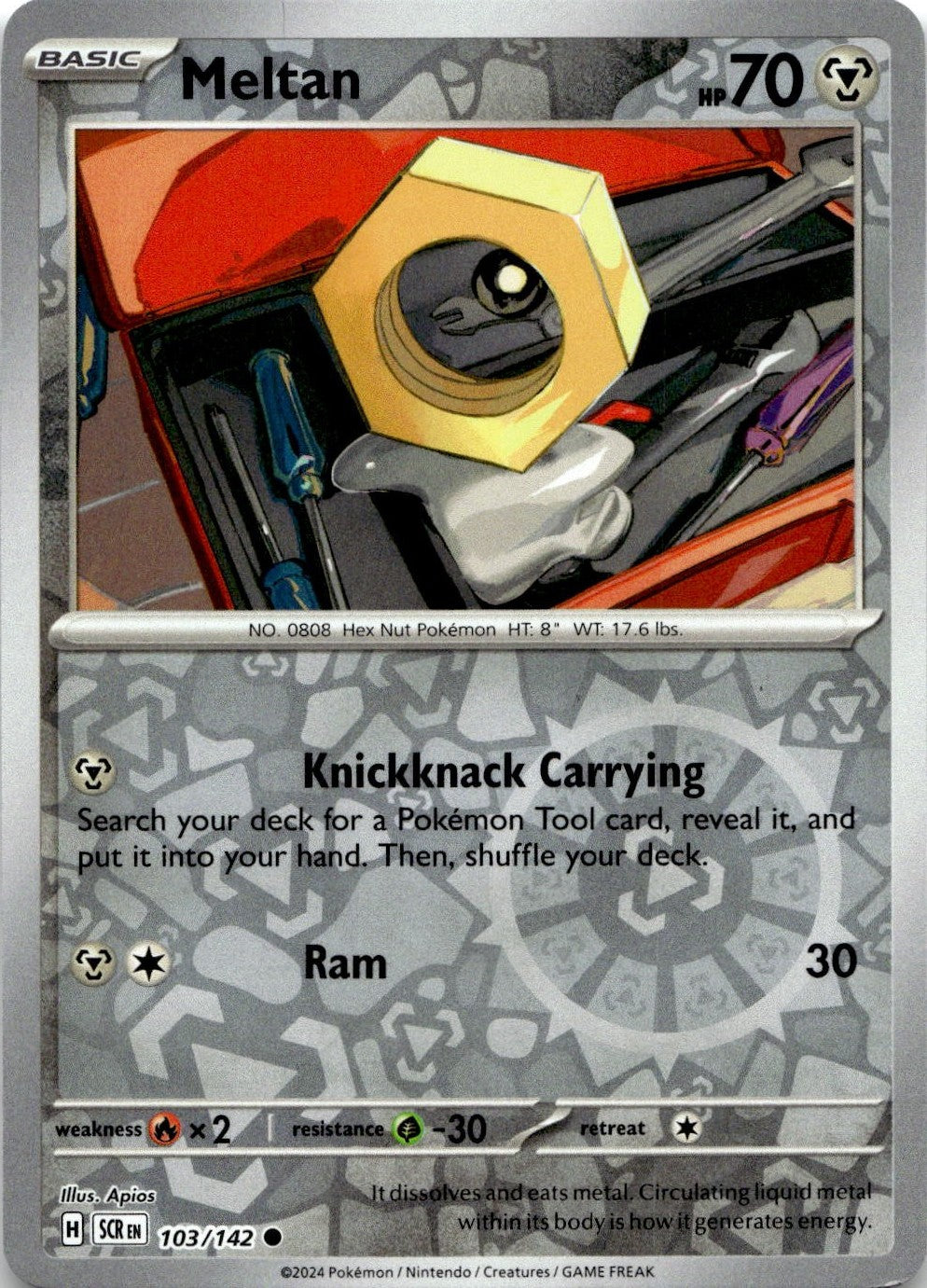Meltan 103/142 Common Stellar Crown Pokemon Reverse Holo Near Mint