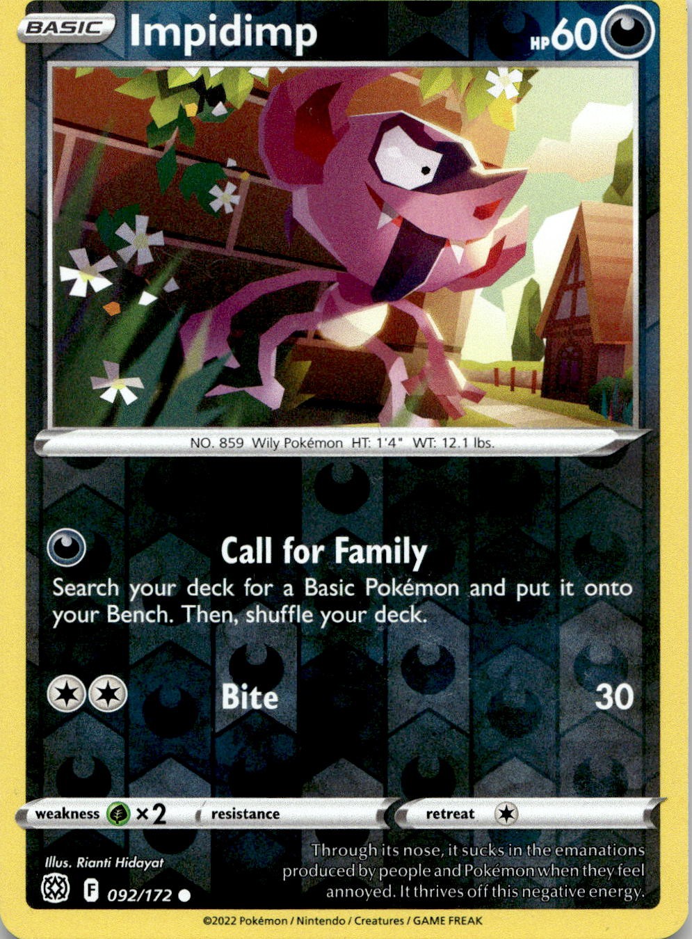 Impidimp 092/172 Common Brilliant Stars Pokemon Reverse Holo Lightly Played