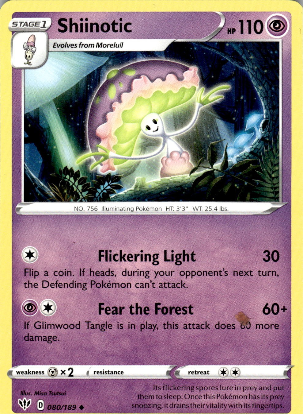 Shiinotic 080/189 Uncommon Darkness Ablaze Pokemon Near Mint