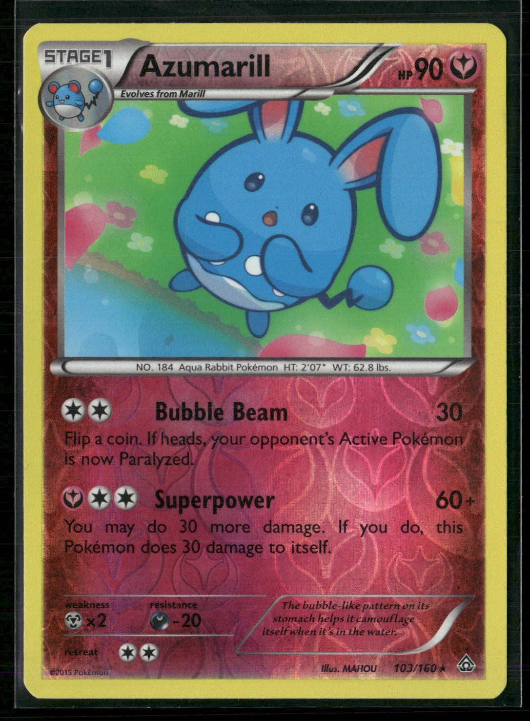 Azumarill Reverse Holo Rare XY - Primal Clash 103/160 NM