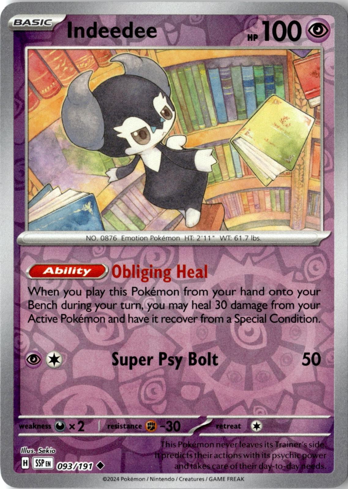 2024 POKEMON INDEEDEE 093/191 UNCOMMON SURGING SPARKS REVERSE HOLO NEAR MINT