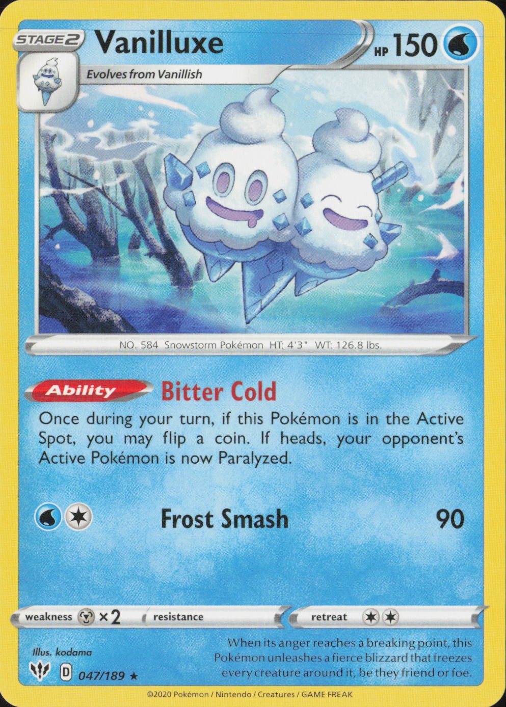 Vanilluxe Rare SWSH03: Darkness Ablaze 047/189 NM