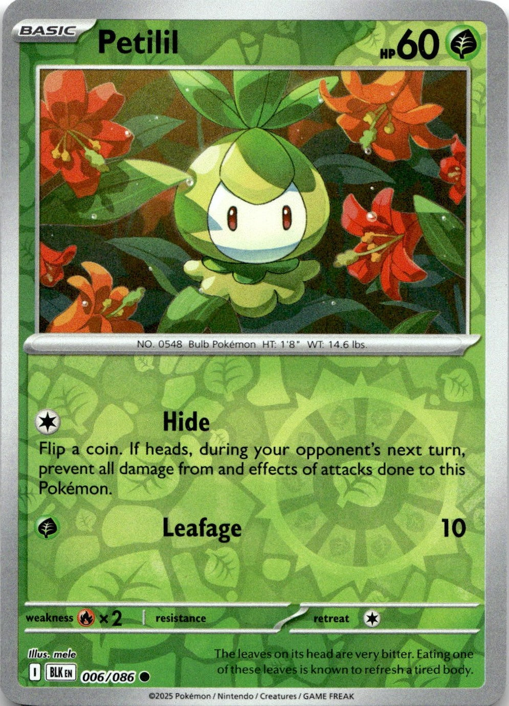 Petilil 006/086 Common Black Bolt Pokemon Reverse Holo Near Mint
