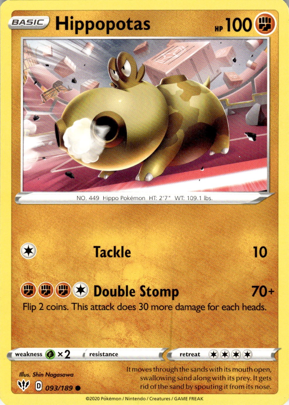 Hippopotas 093/189 Common Darkness Ablaze Pokemon Near Mint