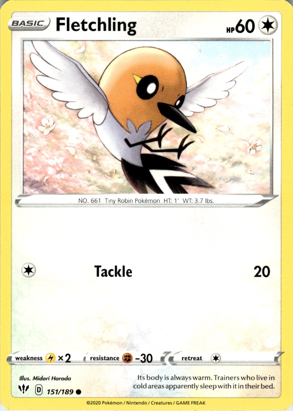 Fletchling 151/189 Common Darkness Ablaze Pokemon Near Mint