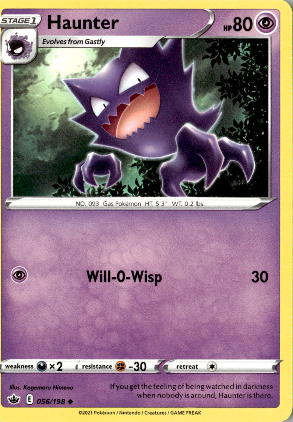 2021 POKEMON HAUNTER 056/198 UNCOMMON CHILLING REIGN NEAR MINT