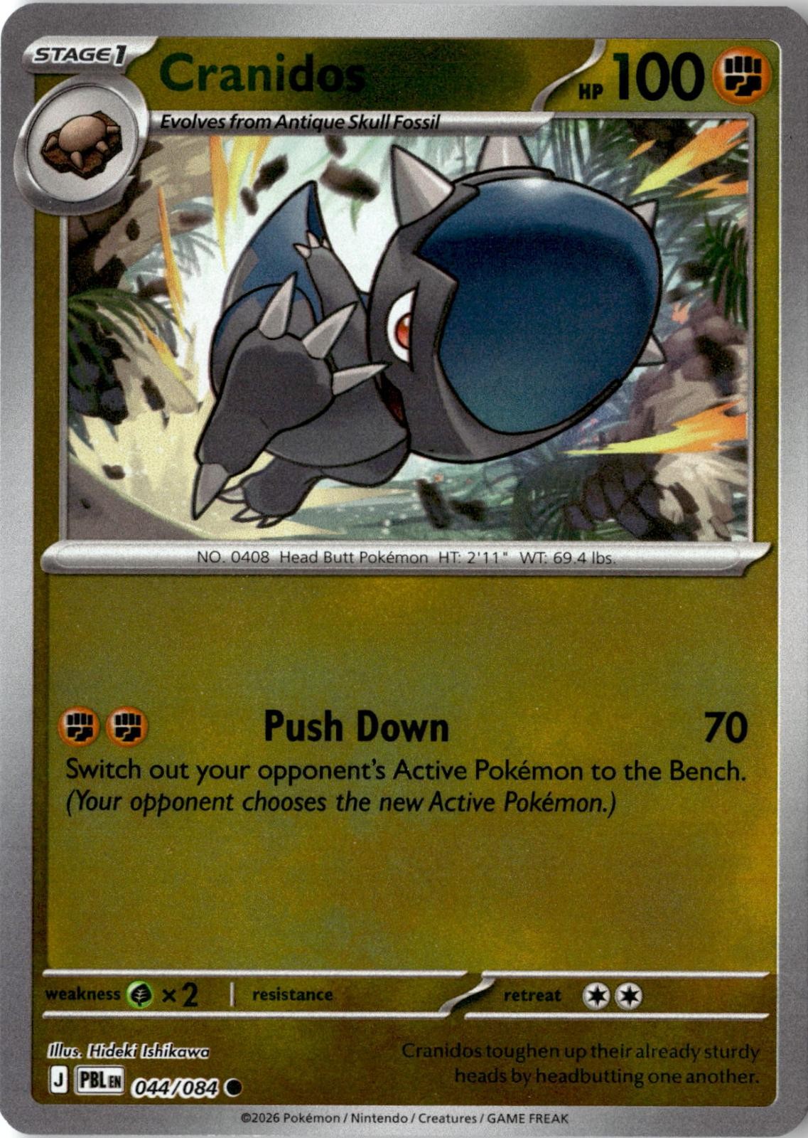 2026 POKEMON CRANIDOS 044/084 COMMON PITCH BLACK REVERSE HOLO NEAR MINT